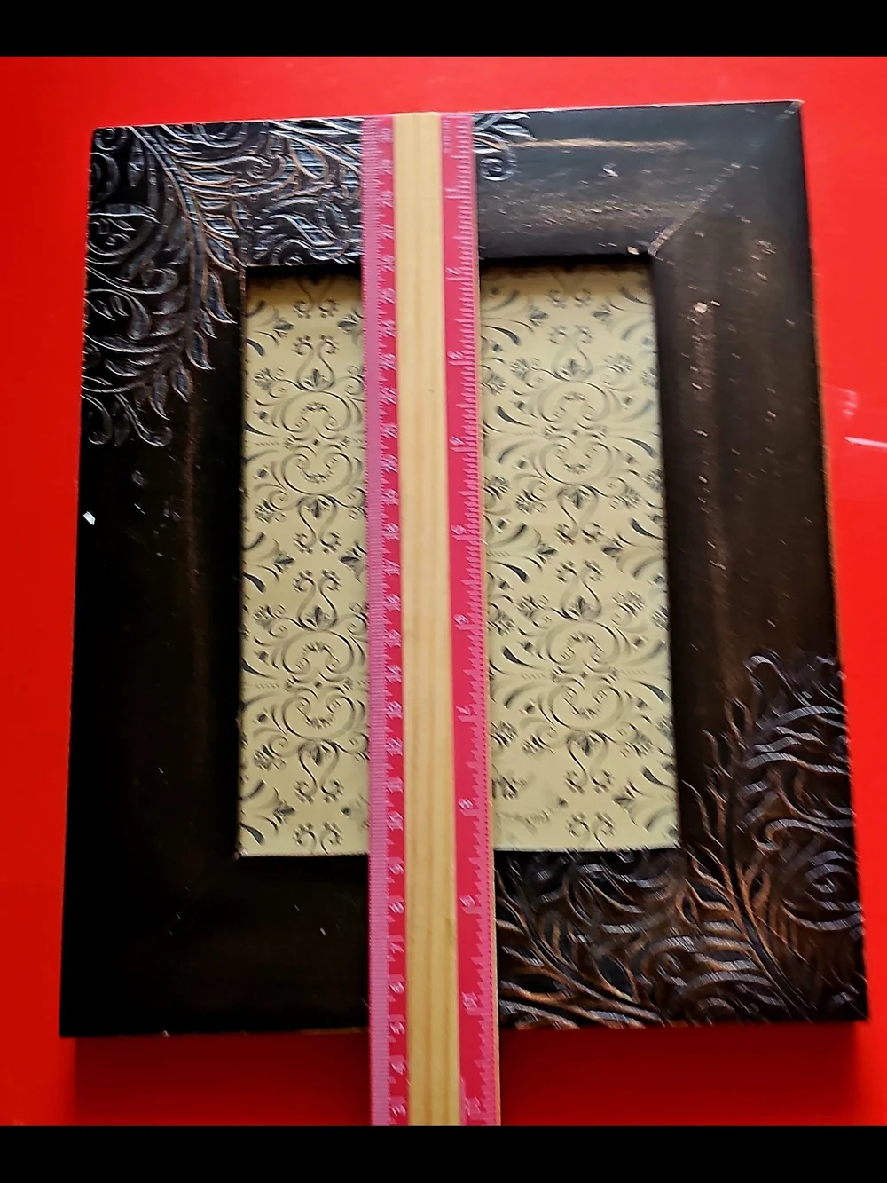 Pier 1 Embossed Carved Leaved on Dark Brown Wood Picture Frame 5x7